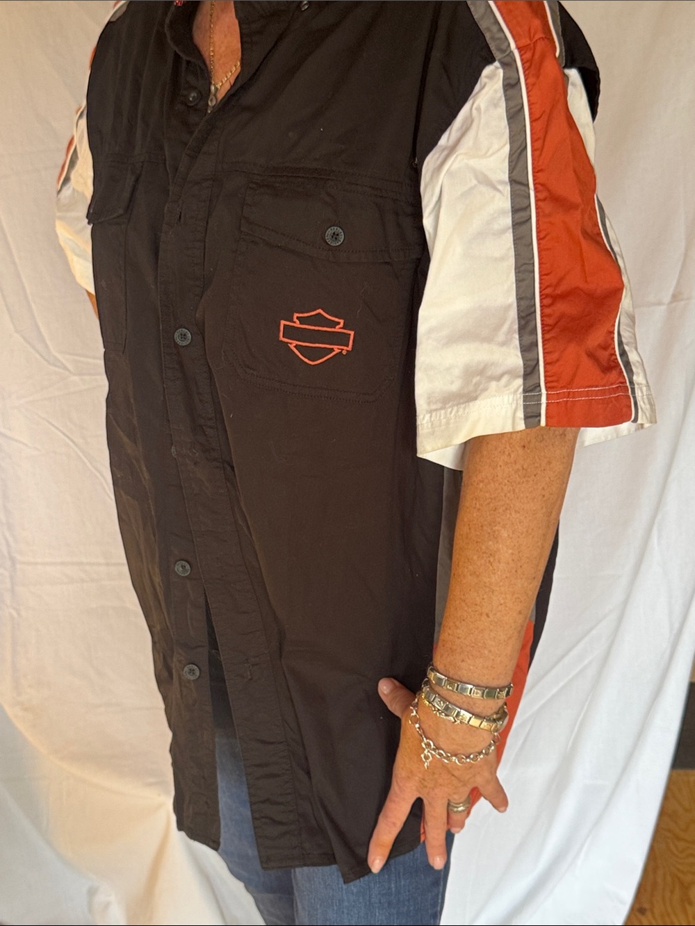 Harley-Davidson Black, Orange & White Short Sleeve Work Shirt